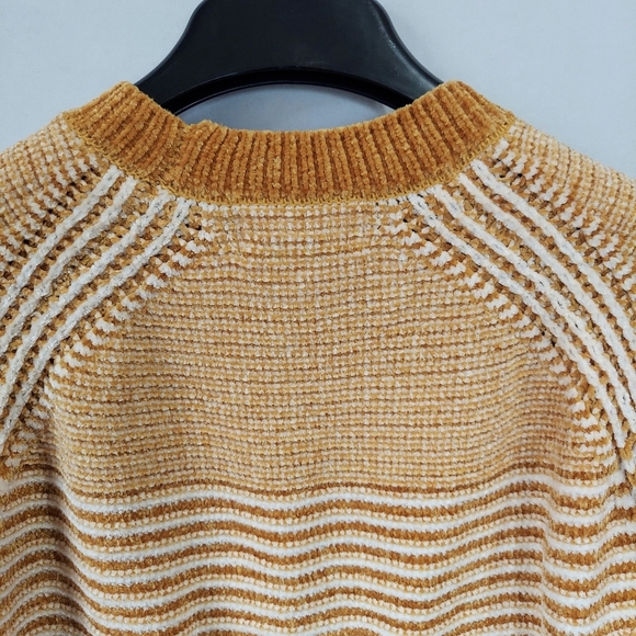Womens Cable Knit Sweater XS Yellow Striped Round Neck Long Sleeve Stretch Soft - Picture 5 of 16